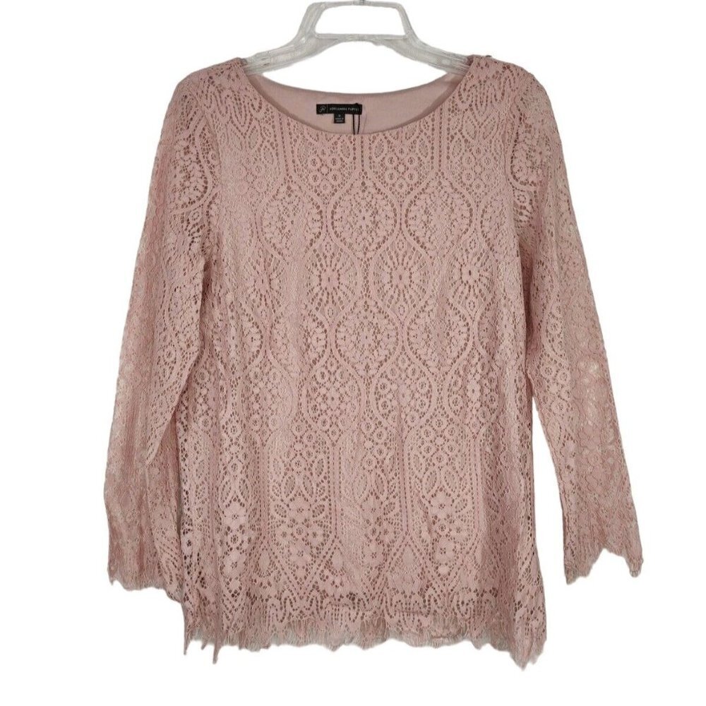 Adrianna Papell Top Lace Overlay Women Size M Pink Long Sleeve Cocktail Formal
